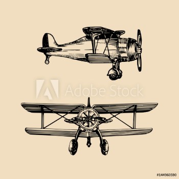 Picture of Vintage retro airplane logo Vector hand sketched aviation illustration in engraving style for poster card etc